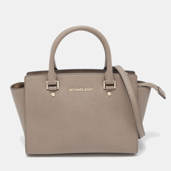 MICHAEL MICHAEL KORS Taupe Saffiano Leather Medium Selma Satchel